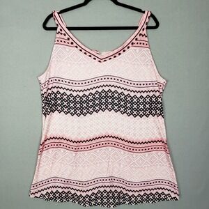 Boho Stripe Tribal Camisole Cami Tank Top‎ Blush Pink Black Summer Beachy Size M